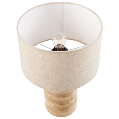 Living Table Lamp Light Brown Beige Linen Cotton Shade Mango Wood Base 41cm Modern Design
