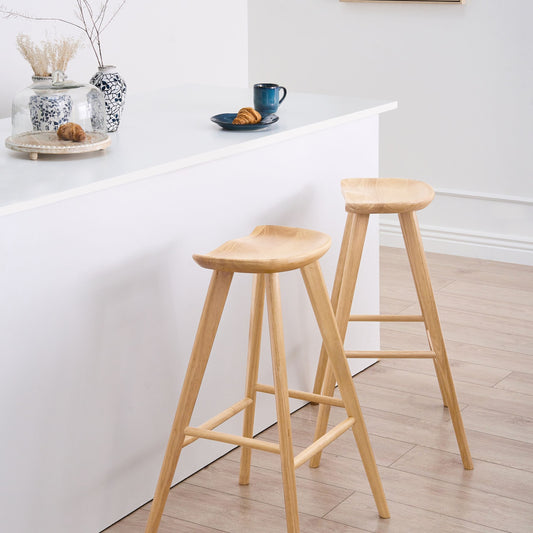 Timber Line Retro Bar Stool Set 2 Light Brown Rubber Wood Kitchen