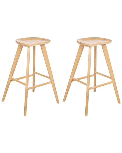 Timber Line Retro Bar Stool Set 2 Light Brown Rubber Wood Kitchen