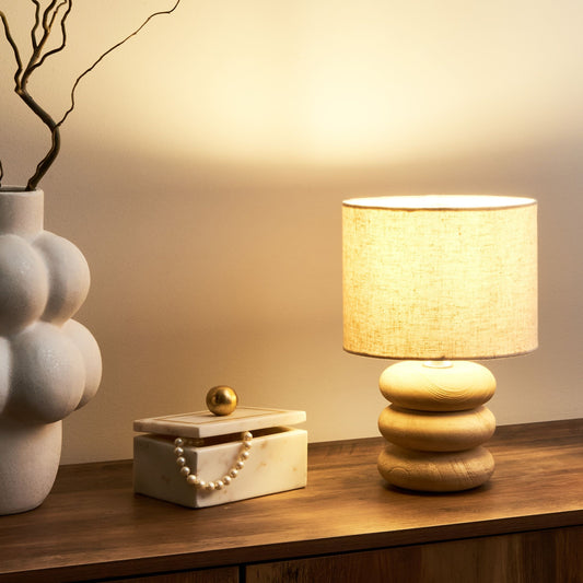Mangowood Table Lamp Beige Linen Shade 30cm