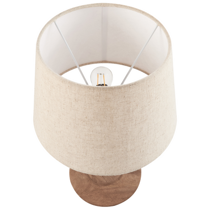 Mango Wood Table Lamp With Dark Brown Beige Linen Shade 54cm