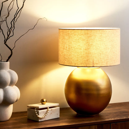 Table Lamp Beige Linen Shade Iron Base 54cm Modern