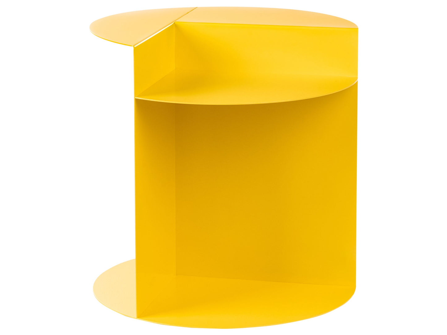 Yellow Metal Round Geometric Side Table With Shelf