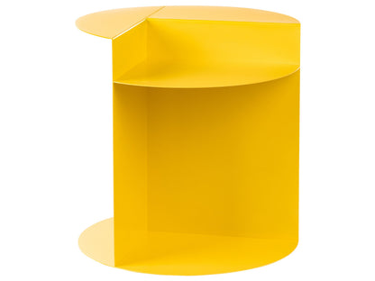 Yellow Metal Round Geometric Side Table With Shelf