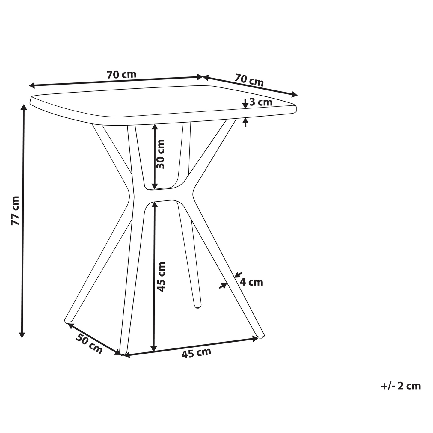Garden Table 70 x 70cm Black Minimalist Square