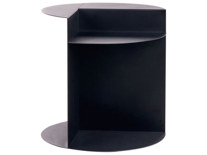 Evercraft Black Metal Round Side Table With Built In Shelf Open From One Side Geometric End Table