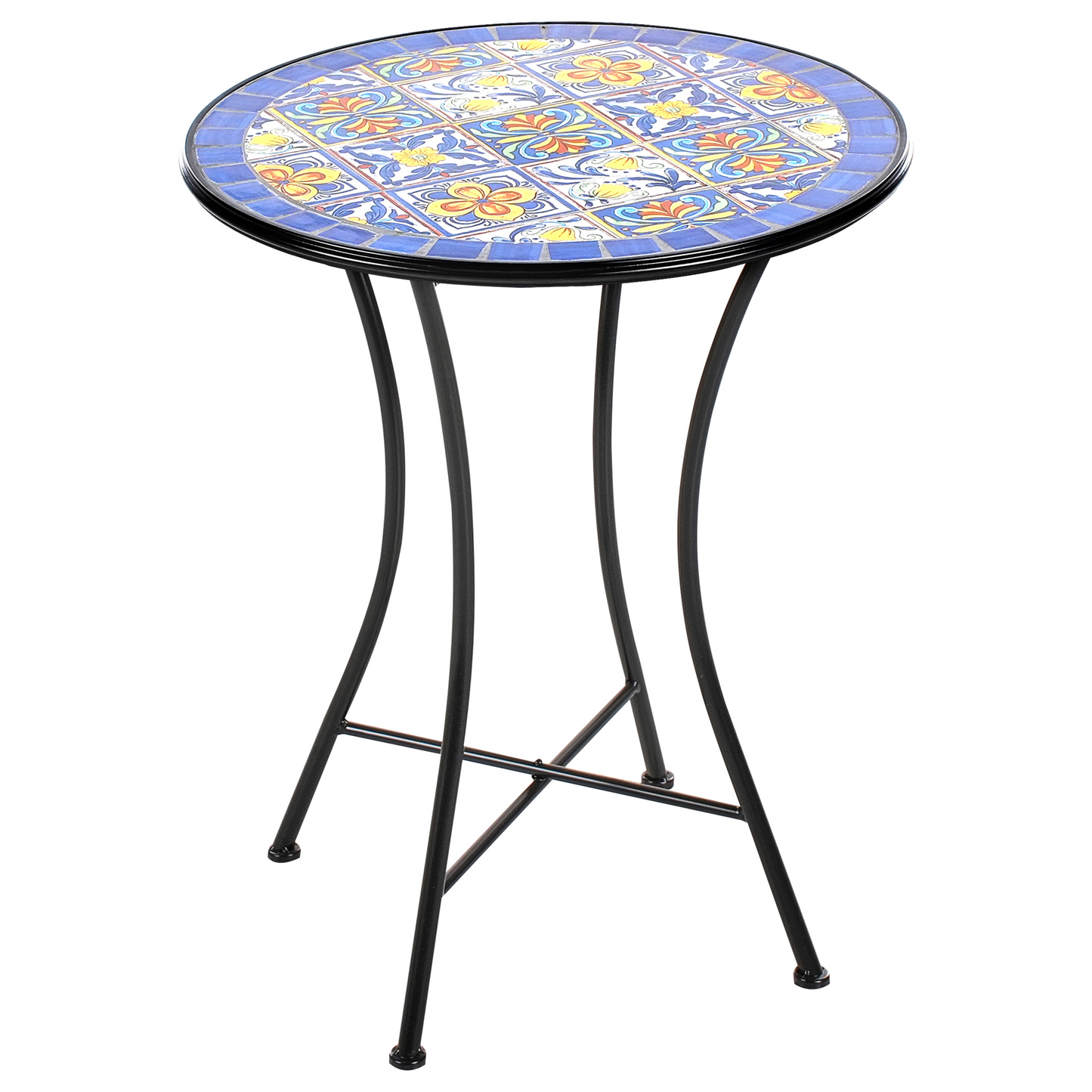 Garden Bistro Table Black Metal Frame 60cm Mosaic Tile Top Outdoor Elegance