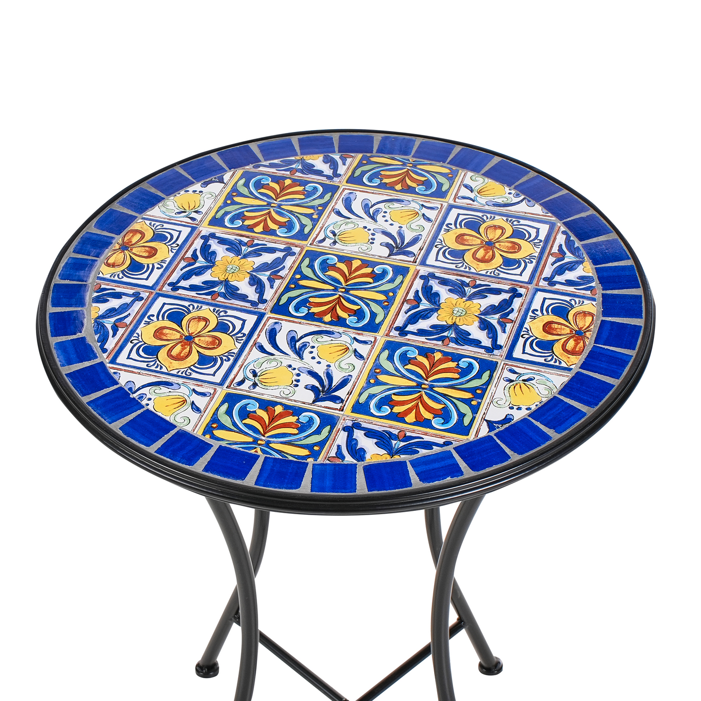 Garden Bistro Table Black Metal Frame 60cm Mosaic Tile Top Outdoor Elegance