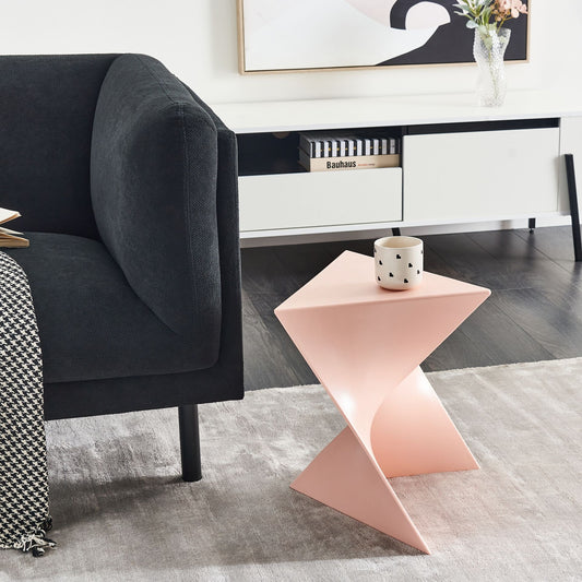 Pastel Pink Triangular Side Table With Geometric Form