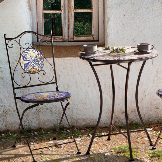Set Of 2 Black Metal Foldable Mosaic Bistro Chairs Outdoor Vintage Style