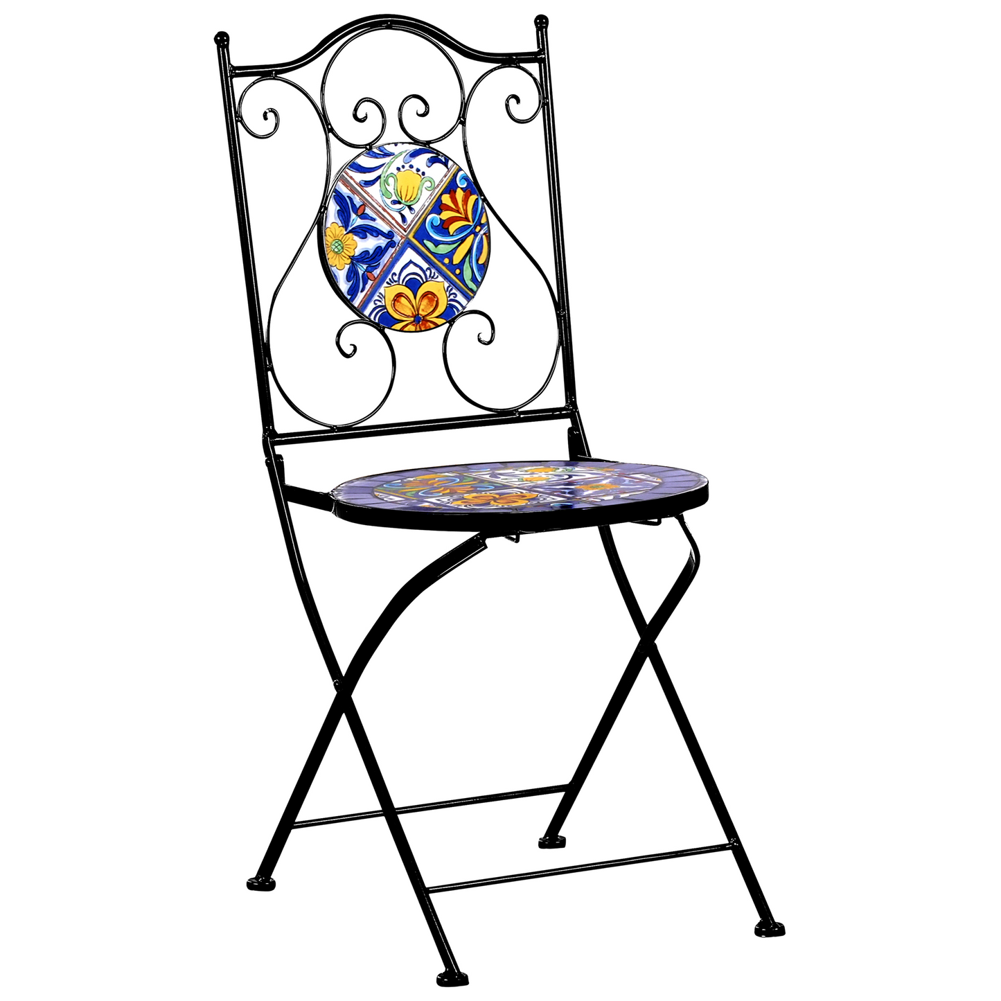 Set Of 2 Black Metal Foldable Mosaic Bistro Chairs Outdoor Vintage Style