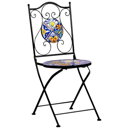 Set Of 2 Black Metal Foldable Mosaic Bistro Chairs Outdoor Vintage Style
