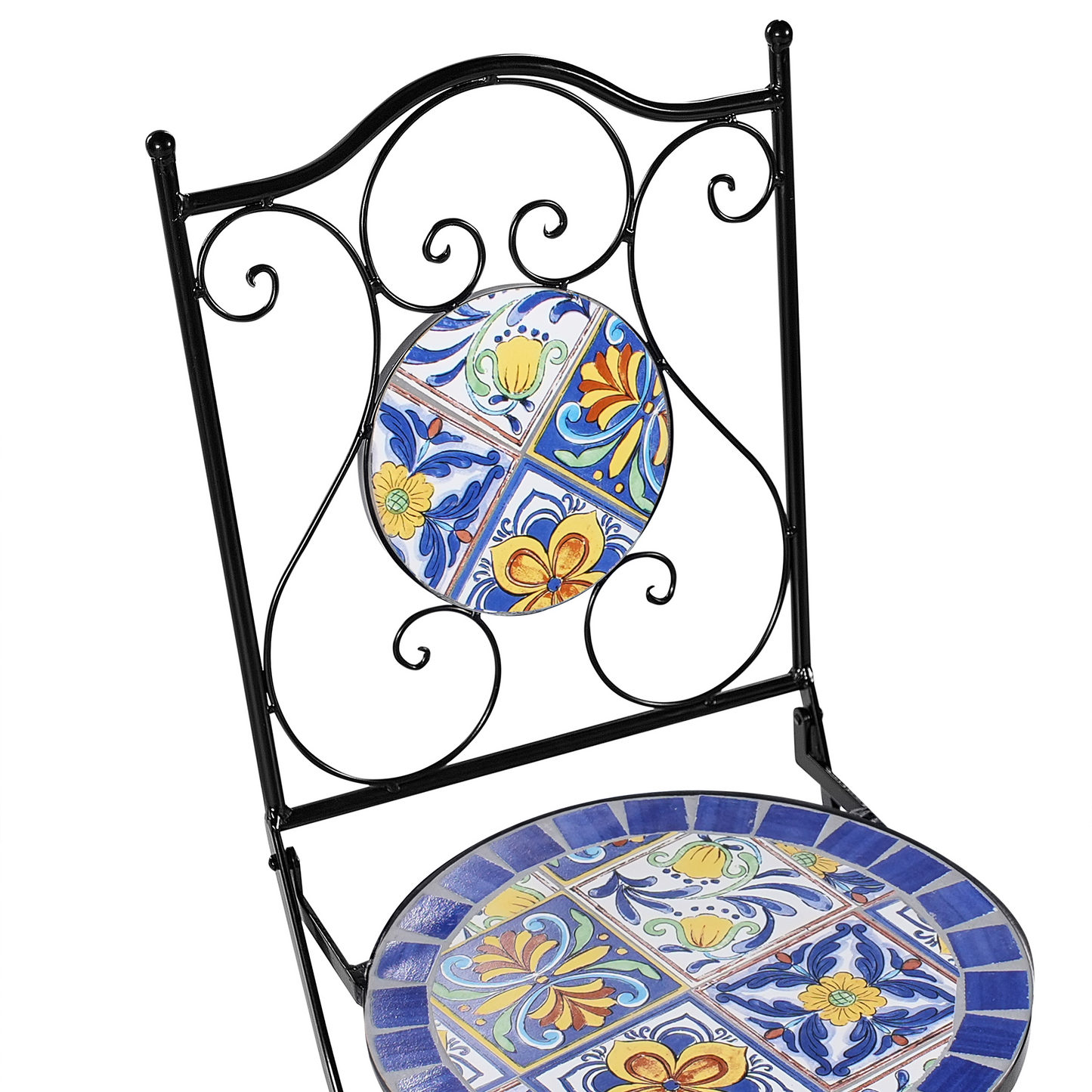 Set Of 2 Black Metal Foldable Mosaic Bistro Chairs Outdoor Vintage Style