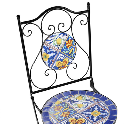 Set Of 2 Black Metal Foldable Mosaic Bistro Chairs Outdoor Vintage Style
