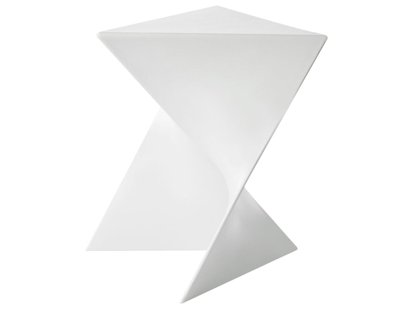 Triangular White Plastic Side Table Geometric End Table With Modern Accent