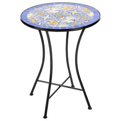 Black Metal Bistro Set With Mosaic Tiles Table And Chairs