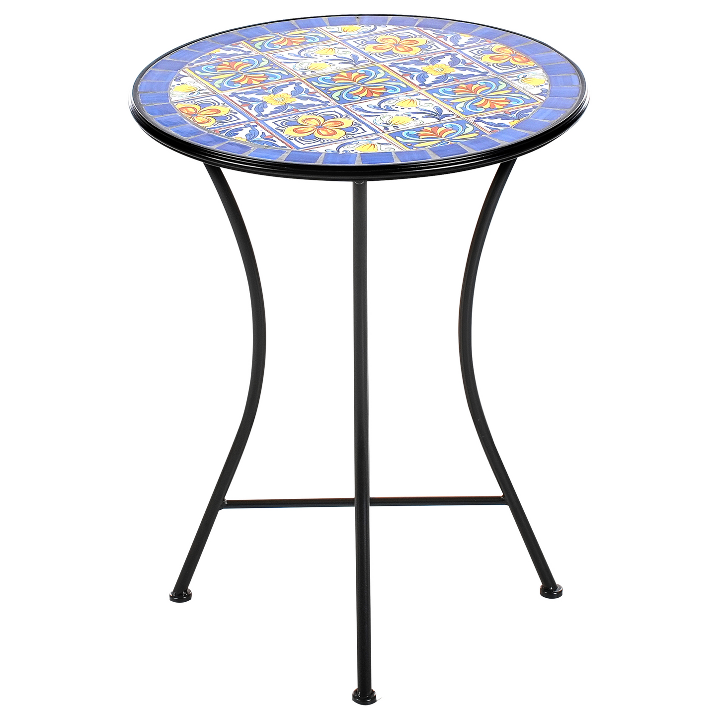 Black Metal Bistro Set With Mosaic Tiles Table And Chairs