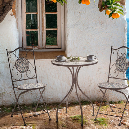 Garden Bistro Table Black 60cm Ceramic Floral Top
