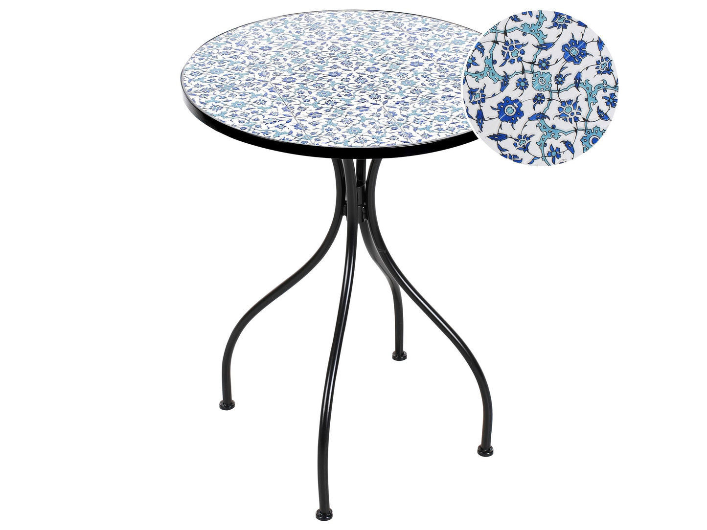 Garden Bistro Table Black 60cm Ceramic Floral Top