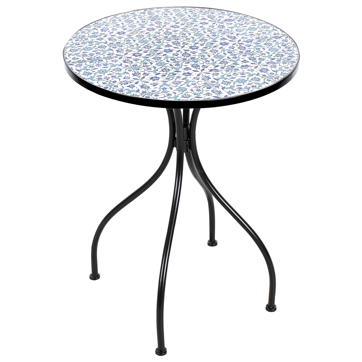 Garden Bistro Table Black 60cm Ceramic Floral Top