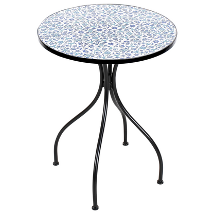 Garden Bistro Table Black 60cm Ceramic Floral Top