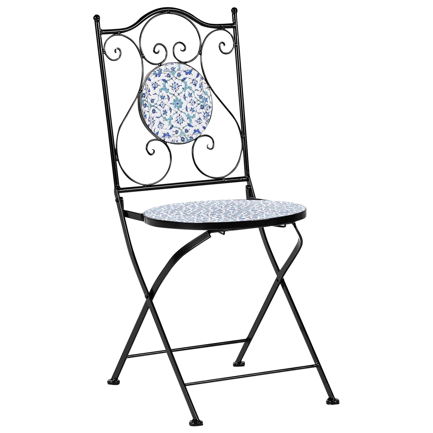 Set 2 Black Metal Folding Garden Chairs Floral