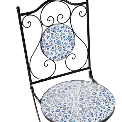 Set 2 Black Metal Folding Garden Chairs Floral