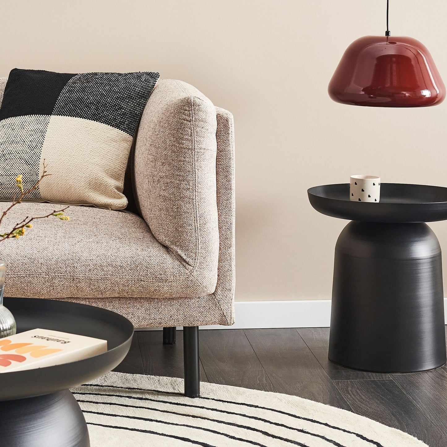 Geometric Black Metal Side Table Raised Edge