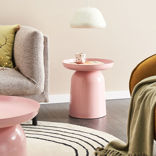 Aura Home Pastel Pink Metal End Table Geometric Round