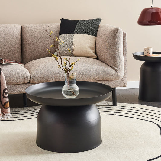 Black Metal Round Coffee Table Geometric Form Modern Industrial Accent Piece