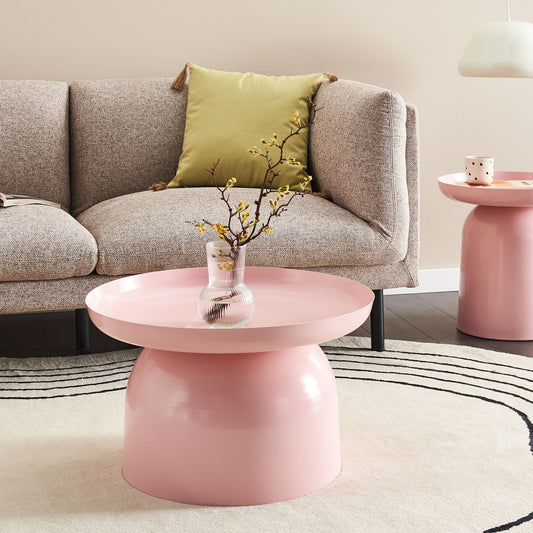 Pastel Pink Metal Round Coffee Table With Geometric Form
