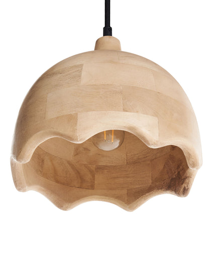 Pendant Lamp Light Brown Mango Wood Round Shade