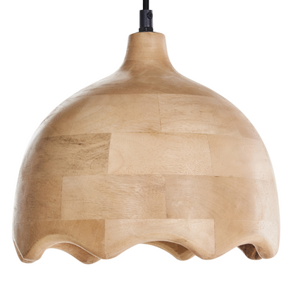 Pendant Lamp Light Brown Mango Wood Round Shade