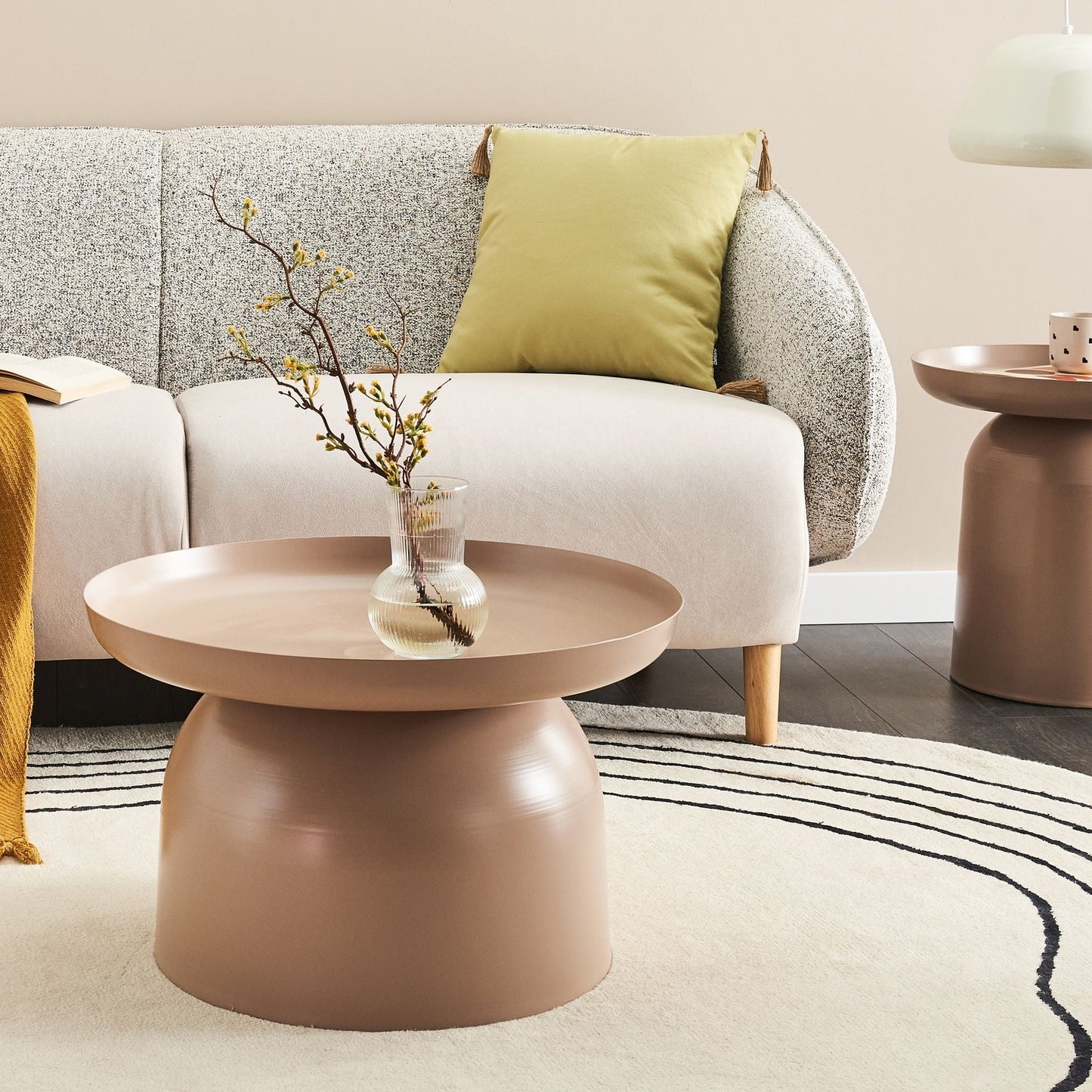 Casa Taupe Metal Round Geometric Coffee Table