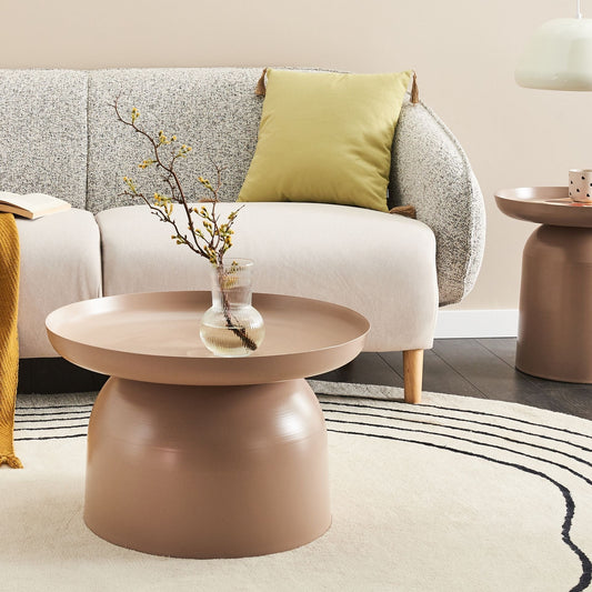 Casa Taupe Metal Round Geometric Coffee Table