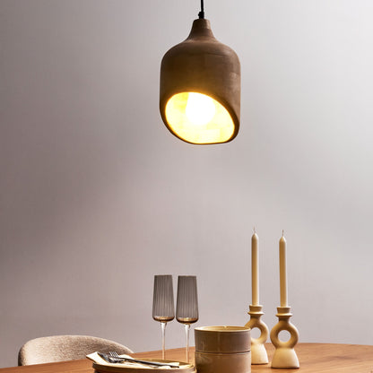 Co Pendant Lamp Light Brown Round Shade Sculptural Asymmetrical Design For Dining