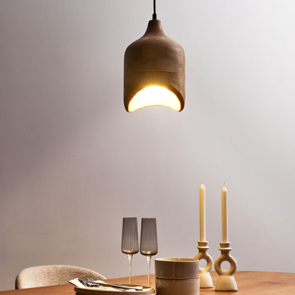 Light Brown Mango Wood Pendant Lamp Curved Opening