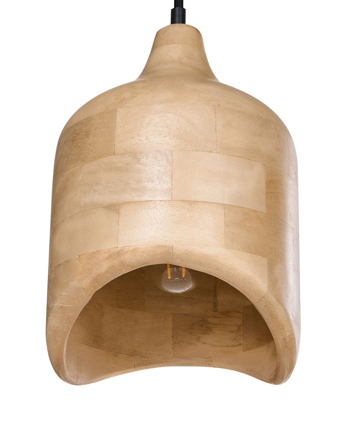 Light Brown Mango Wood Pendant Lamp Curved Opening