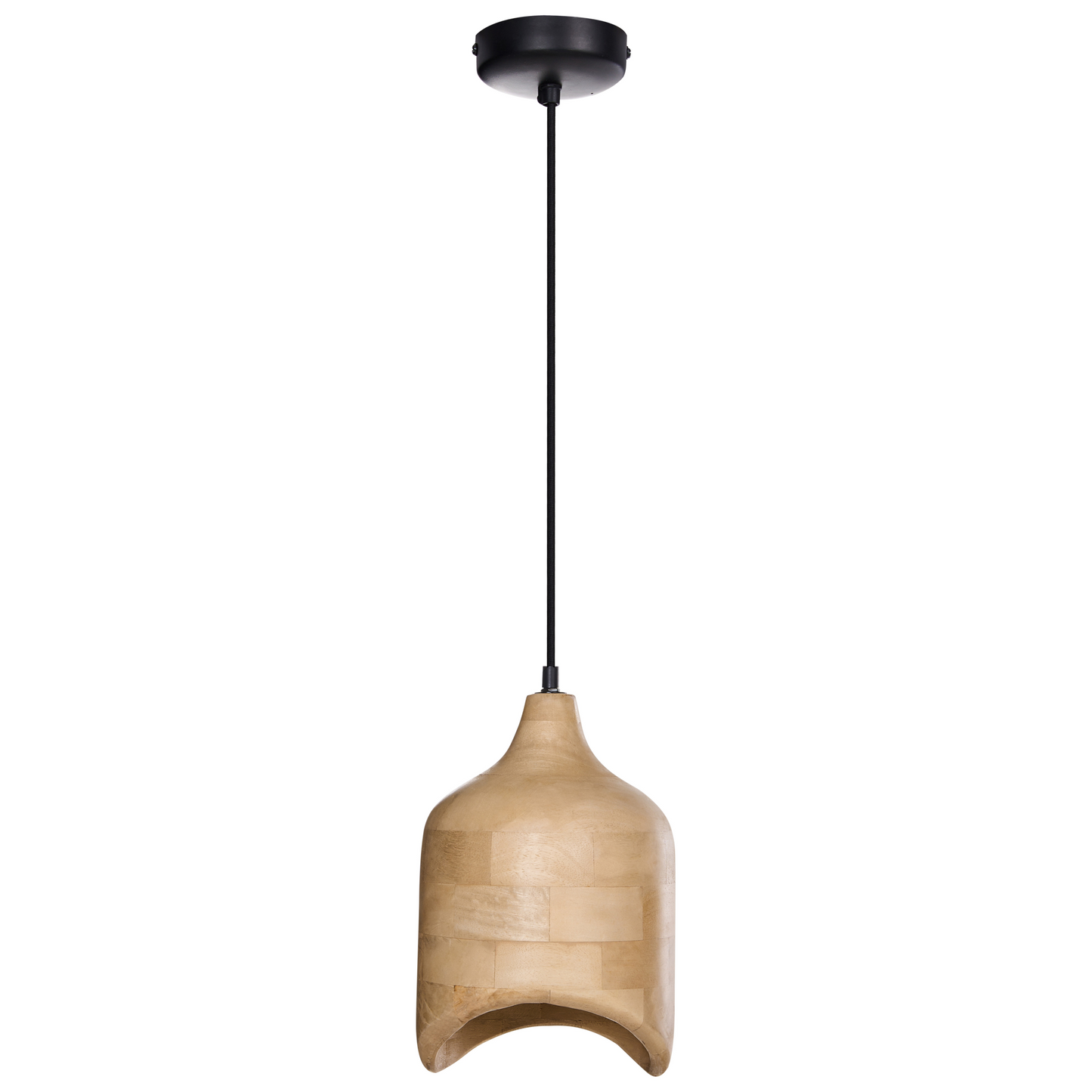 Light Brown Mango Wood Pendant Lamp Curved Opening