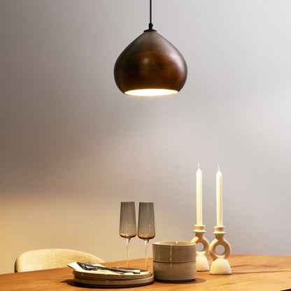Mango Wood Co Pendant Lamp Dark Brown Round Shade Ceiling Light
