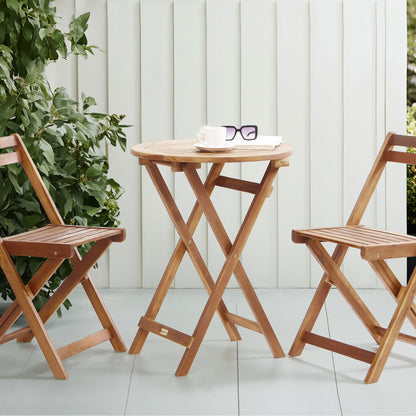 3 Piece Bistro Set Brown Solid Acacia Wood Folding Slatted