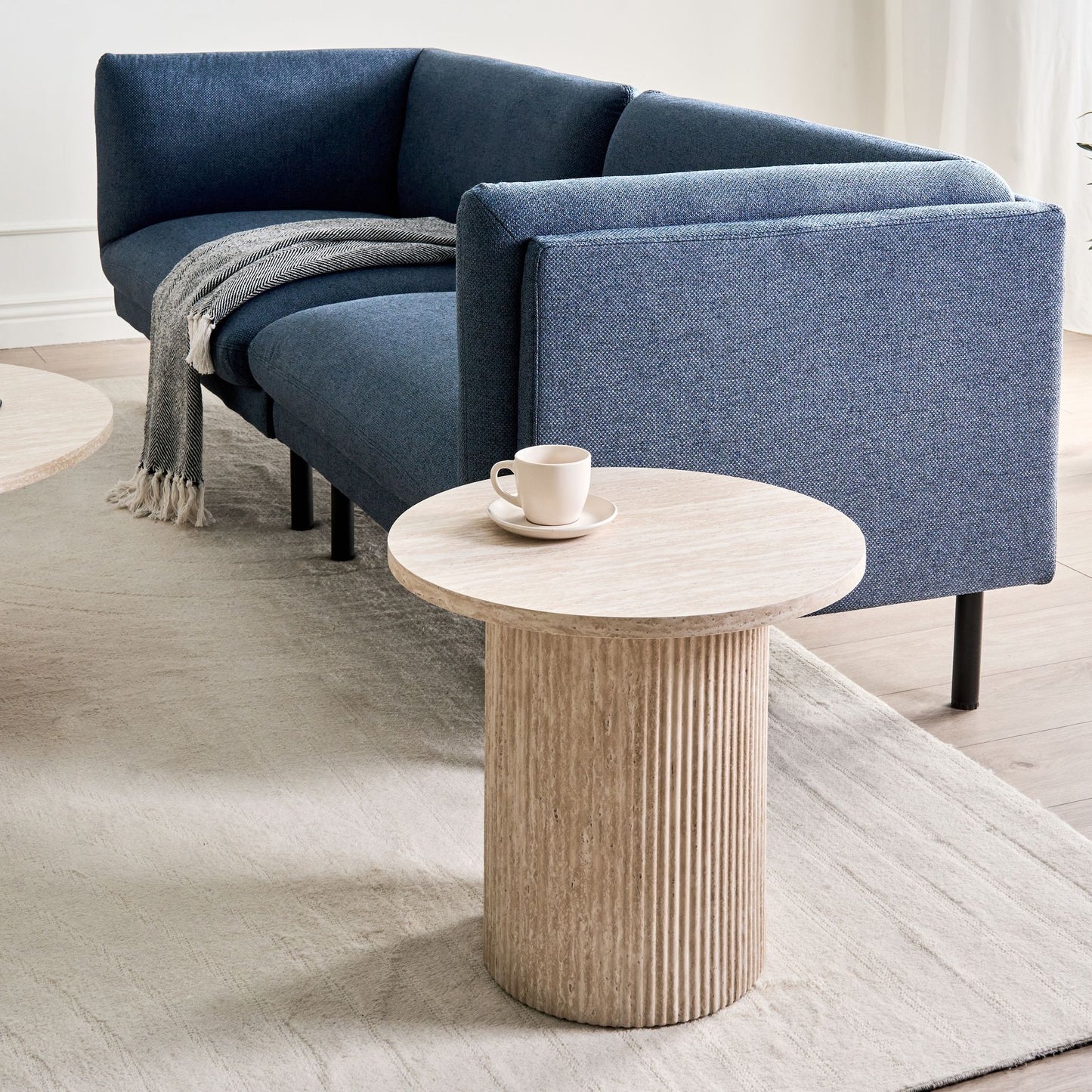 Astra Living Round Beige Side Table 50 Cm Diameter MDF Top Stone Base