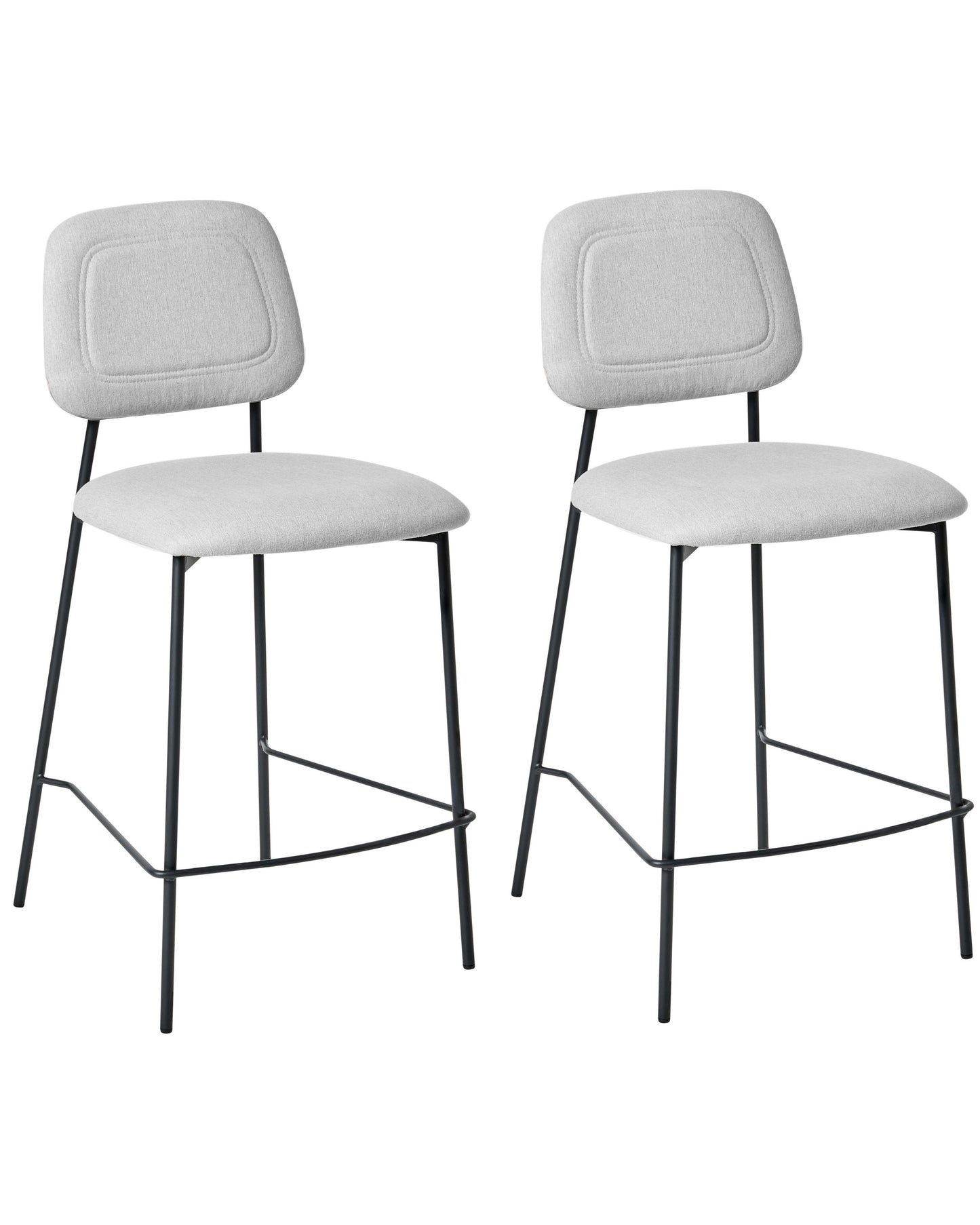 Set Of 2 Bar Chairs Light Grey Faux Linen Black Iron Frame