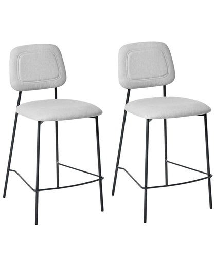 Set Of 2 Bar Chairs Light Grey Faux Linen Black Iron Frame