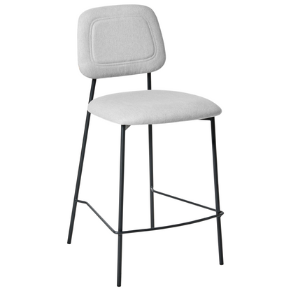 Set Of 2 Bar Chairs Light Grey Faux Linen Black Iron Frame