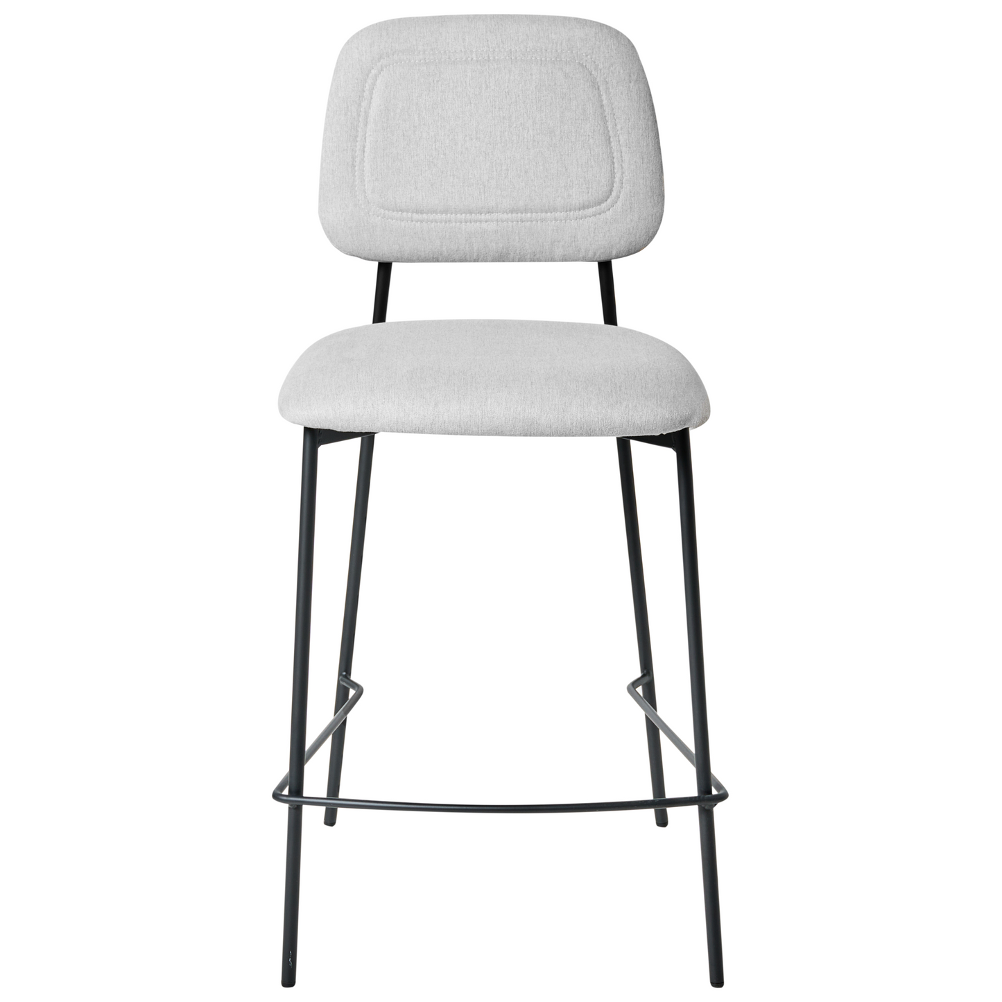 Set Of 2 Bar Chairs Light Grey Faux Linen Black Iron Frame