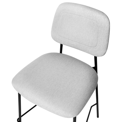 Set Of 2 Bar Chairs Light Grey Faux Linen Black Iron Frame