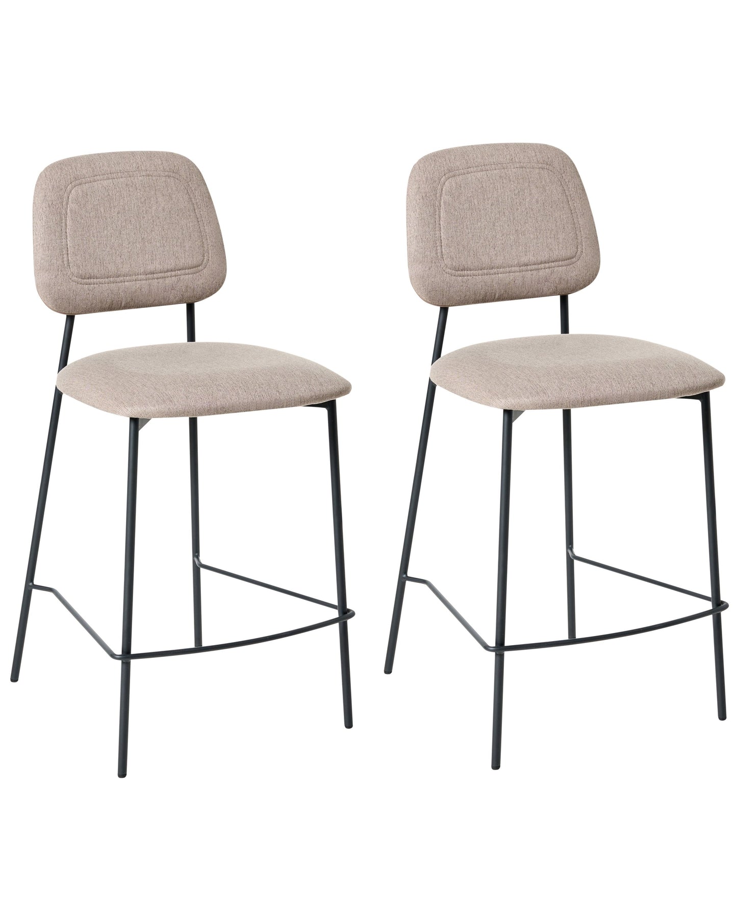 Taupe Faux Linen Bar Chairs Set Of 2 Black Iron Frame