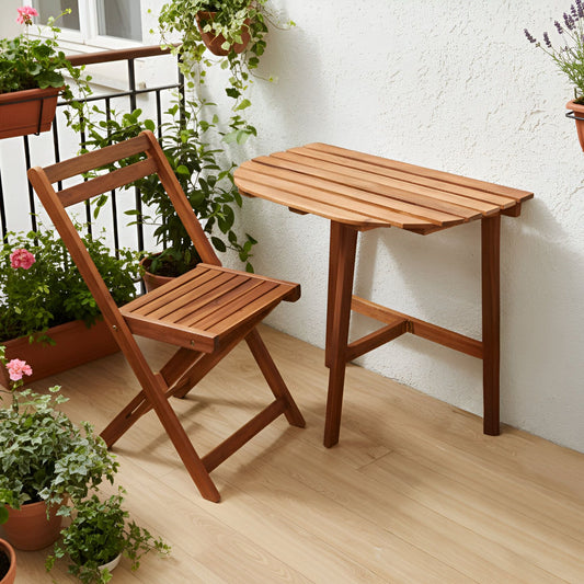 Garden Bistro Table Brown Acacia Foldable Half Round 70 x 44