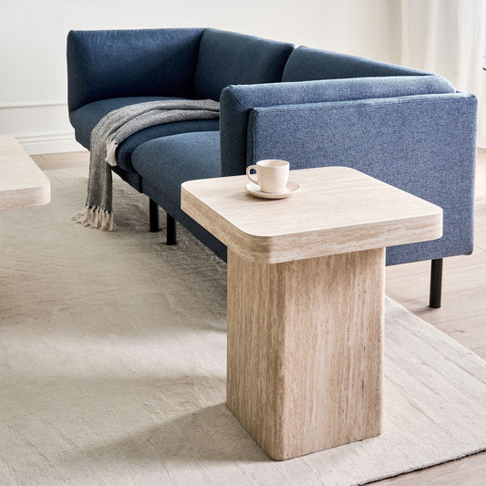 NovaLiving Side Table 50x50cm Beige Travertine Style Stone Veneer